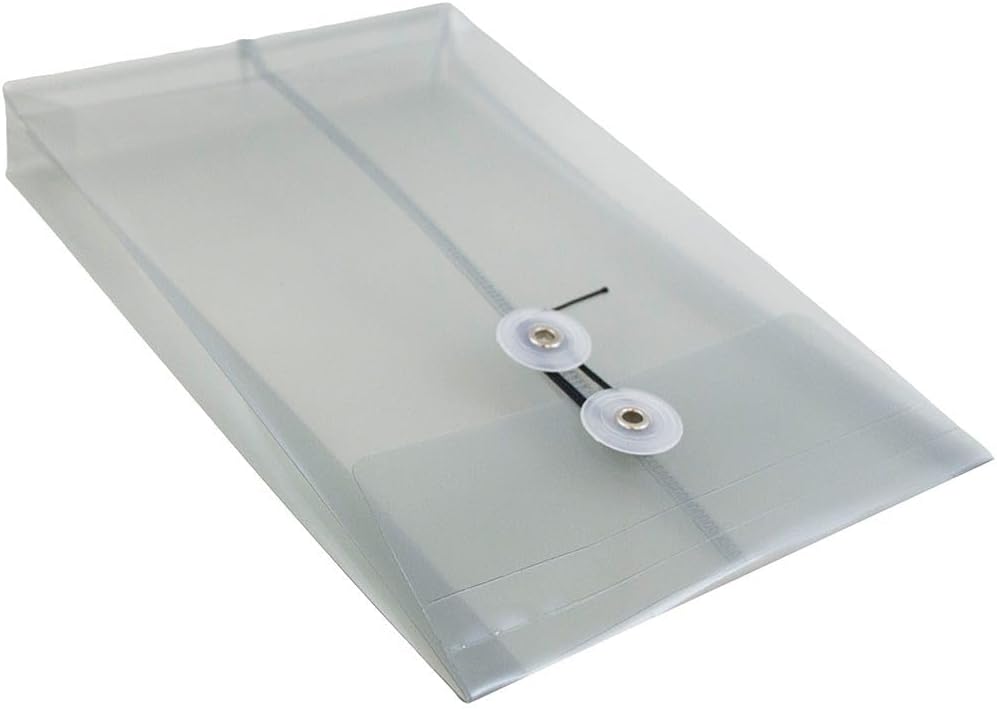 JAM PAPER Plastic Envelopes with Button & String Tie Closure - 6 1/4 x 9 1/4 - Smoke Grey - 3/Pack