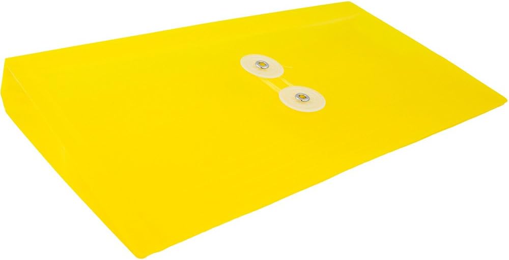 JAM PAPER Plastic Envelopes with Button & String Tie Closure - #10 Business Booklet - 5 1/4 x 10 - Yellow - 12/Pack