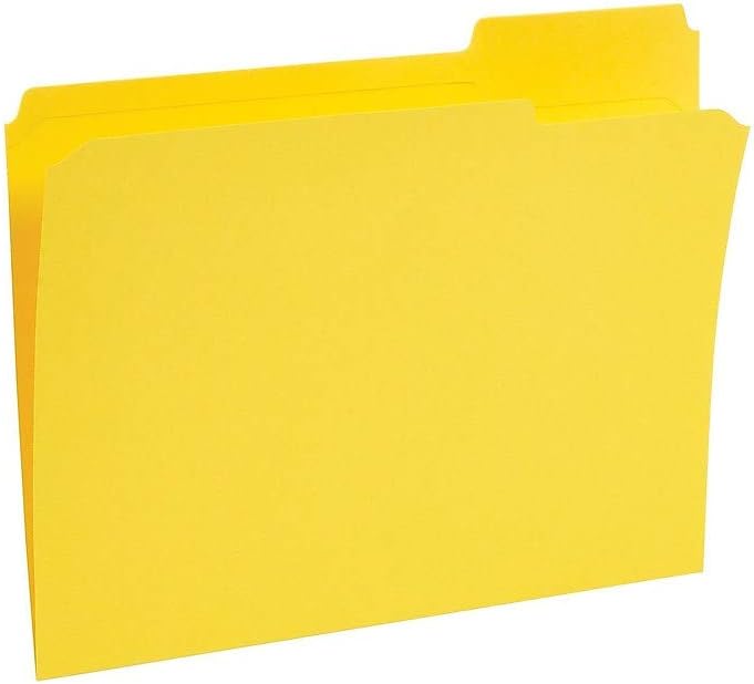 Staples 508903 File Folders W/ Reinforced Tabs Letter 3 Tab Yellow 100/Box