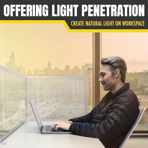 OBEX Polycarbonate Office Desk Mounted Privacy Screen Adjustable Table Top Panel Divider, Universal Aluminum Bracket-USA Made, 24" x 48", Translucent