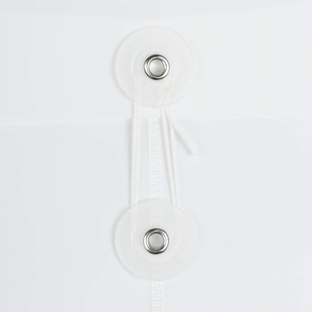 JAM PAPER Plastic Envelopes with Button & String Tie Closure - Letter Open End - 9 3/4 x 11 3/4 - White - 12/Pack