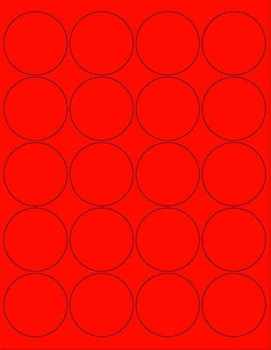 8-1/2 x 11" Neon Color High Light Fluorescent Labels for Laser & Inkjet Printer (RED Fluorescent, 2" Round - 20 Per Page | 2000 Labels)
