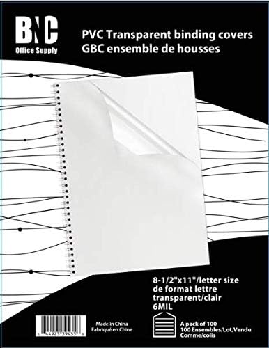 BNC 6 Mil 8-1/2 x 11 Inches, Letter Size PVC Binding Covers - Pack of 100, Clear