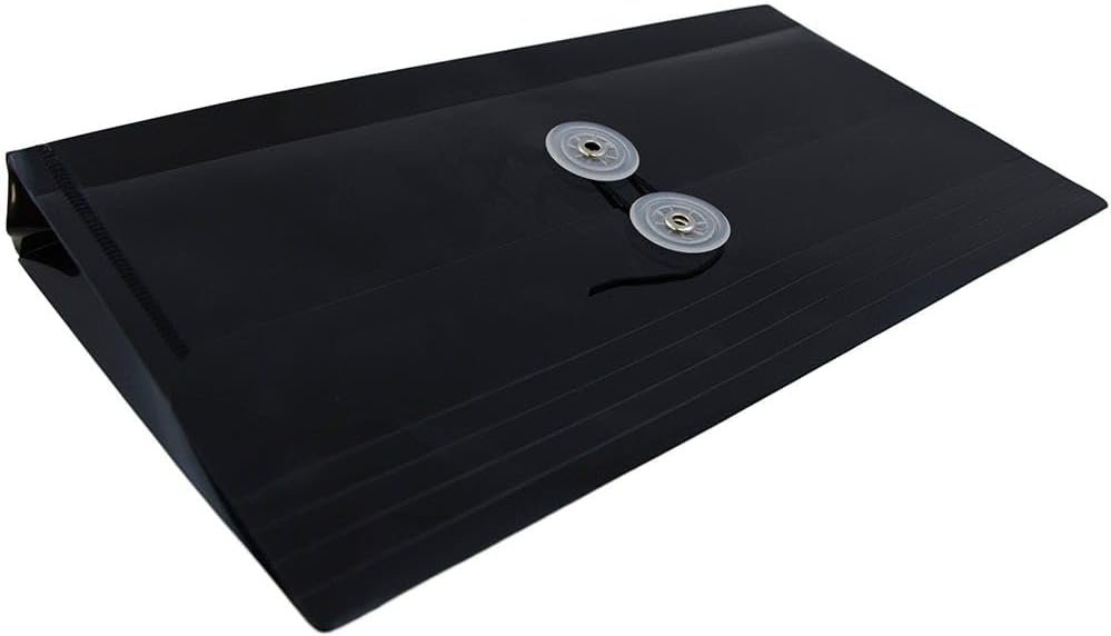 JAM PAPER Plastic Envelopes with Button & String Tie Closure - #10 Business Booklet - 5 1/4 x 10 - Black - 3/pack