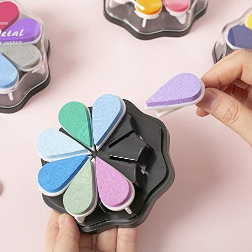 YPSelected 8 Assorted Multi Colours Waterdrop Shaped Craft Rubber Stamps Petal Ink Pads for Paper Wood Fabric (Set 1021)