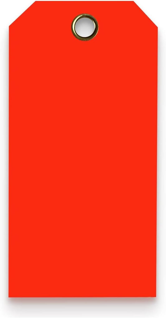 Tags 4 Less 15 Mil Waterproof Plastic Tags, Pack of 100 – 3” x 6” Heavy Duty Plastic Tags for Labeling, Outdoor Tagging, Equipment Labeling, Luggage, Valves & More (Fluorescent Orange/Red)