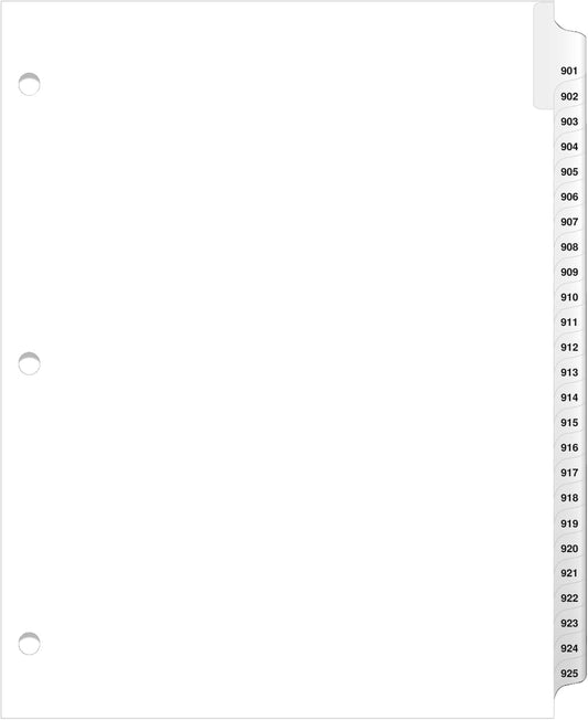 Exhibitindexes® 3 Hole Punched Side Collated Exhibit Tabs - AVE Style Bold Tabs Letter Size - 901-925-Set