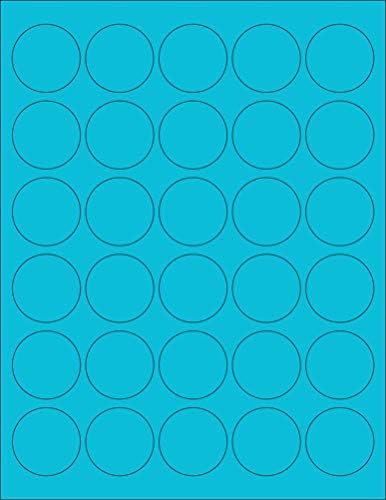 8-1/2 x 11" Neon Color High Light Fluorescent Labels for Laser & Inkjet Printer (Blue Fluorescent, 1" Round - 63 per Page - 6300 Labels)