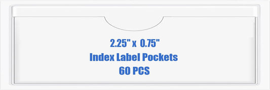 Origin-Joy 60 PCS Self Adhesive Index Card Pockets with Top Open, Clear Plastic Label Holder for Cards of Note, Library and Business, Adhesive Label Pockets & Card Holder (2.25 x 0.75 inch)