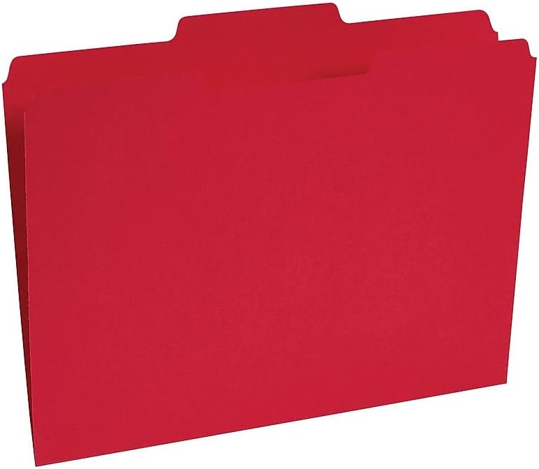 Staples 508978 Colored File Folders w/Reinforced Tabs Letter 3 Tab Red 100/Box