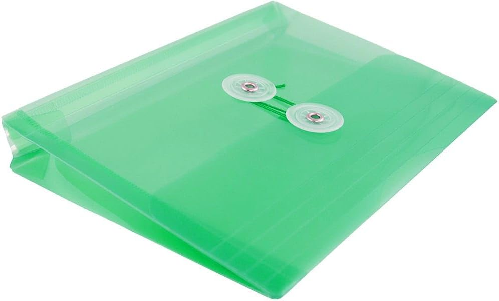 JAM PAPER Plastic Envelopes with Button & String Tie Closure - Index Size - 5 1/2 x 7 1/2 - Green - 3/Pack