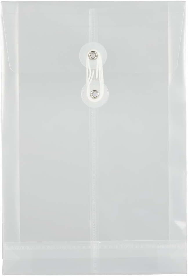 JAM PAPER Plastic Envelopes with Button & String Tie Closure - 6 1/4 x 9 1/4 - Assorted Colors - 12/Pack