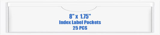Origin-Joy 25 PCS Self-Adhesive Index Label Pockets, Clear Plastic Peel & Stick Card Holders with Top Open for Loading (8 x 1.75 inch)
