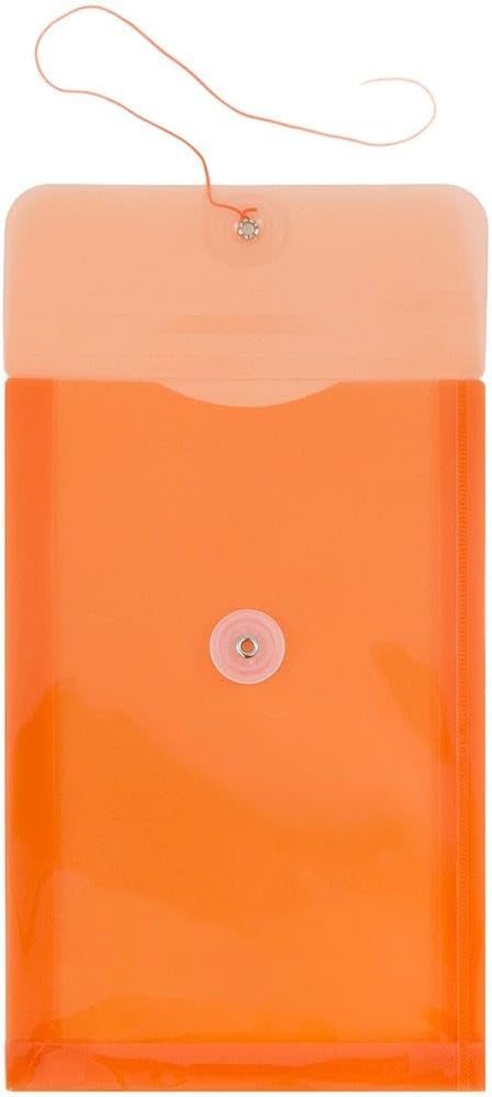 JAM PAPER Plastic Envelopes with Button & String Tie Closure - 6 1/4 x 9 1/4 - Bright Orange - 3/Pack