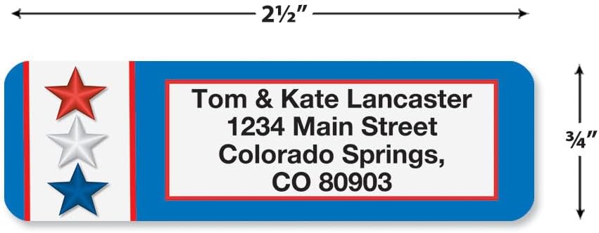 Colorful Images Star Spangled Patriotic Rolled Personalized Return Address Mailing Labels with Dispenser, Customize with Name & Shipping Address, 250 ¾” x 2½” Self Adhesive, Easy Peel Label Roll