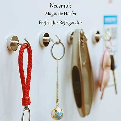 Neosmuk Magnetic Hooks, Heavy Duty Earth Magnets with Hook for Refrigerator, Extra Strong Cruise Hook for Hanging, Magnetic Hanger for Curtain, Grill(Silver White,4 Pack)