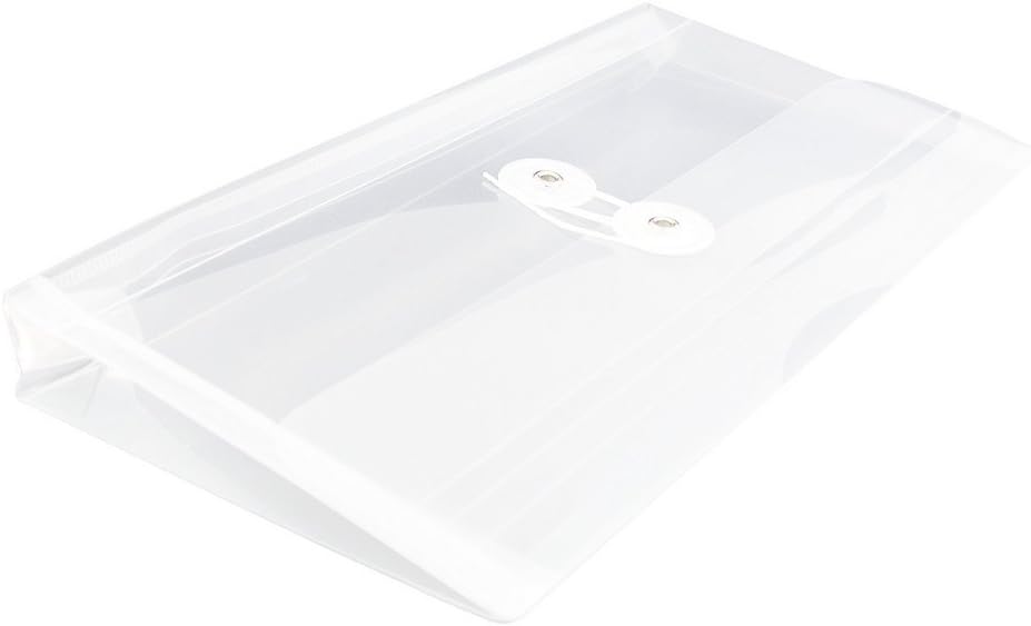 JAM PAPER Plastic Envelopes with Button & String Tie Closure - #10 Business Booklet - 5 1/4 x 10 - Clear - 12/Pack