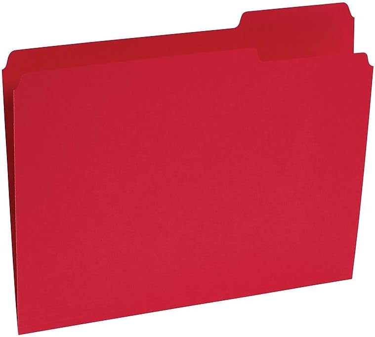 Staples 508978 Colored File Folders w/Reinforced Tabs Letter 3 Tab Red 100/Box