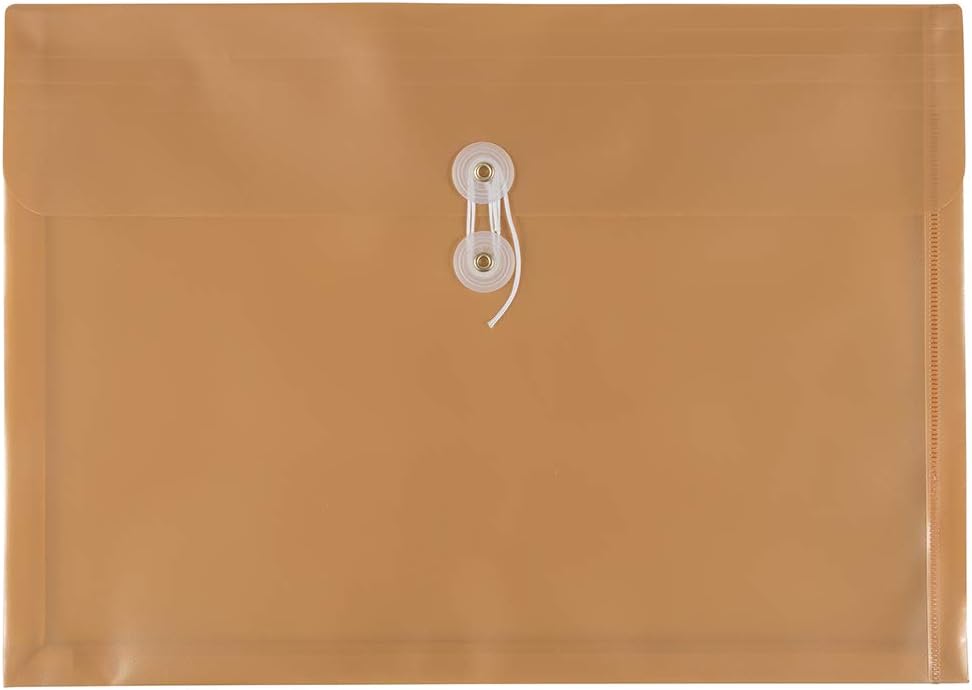 JAM PAPER Plastic Envelopes with Button & String Tie Closure - Legal Booklet - 9 3/4 x 14 1/2 - Gold - 12/Pack