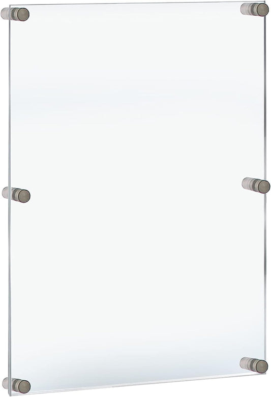 Azar Displays,105536, Floating Acrylic Wall Frame with Silver Hardware Stand Off Caps, Clear Hanging Photo Frame Display Mount with Frameless Border, Glass-Like Frame for Large Prints, 24" x 36"