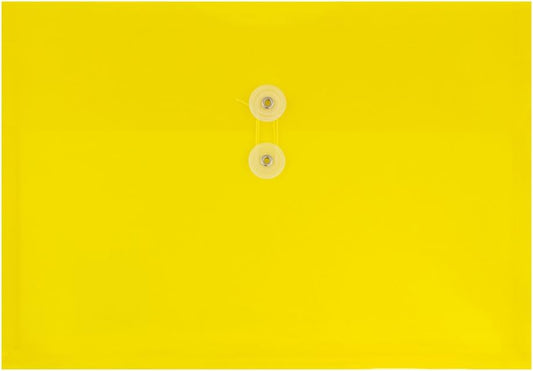 JAM PAPER Plastic Envelopes with Button & String Tie Closure - Letter Booklet - 9 3/4 x 13 - Yellow - 12/Pack