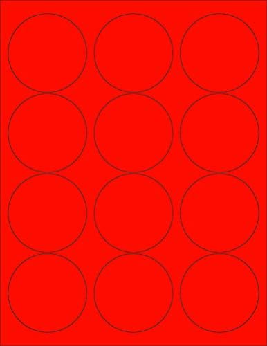 8-1/2 x 11" Neon Color High Light Fluorescent Labels for Laser & Inkjet Printer (RED Fluorescent, 2.5" Round - 12 Per Page | 1200 Labels)