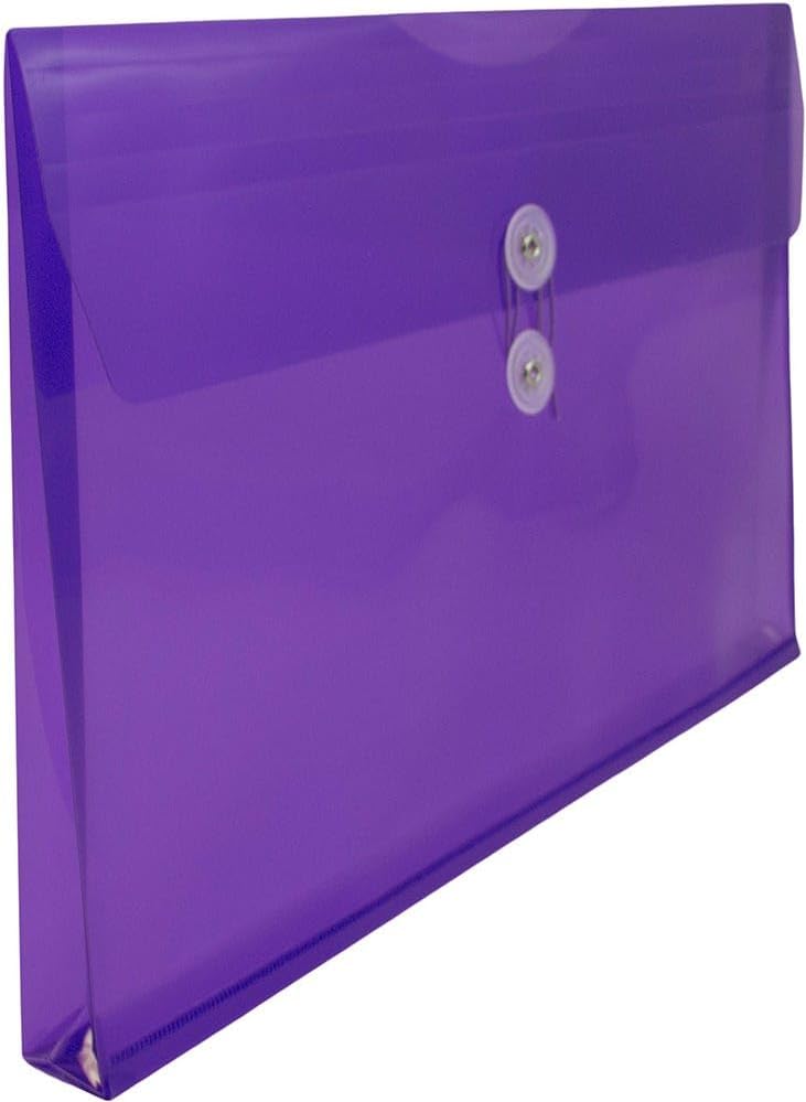 JAM PAPER Plastic Envelopes with Button & String Tie Closure - Legal Booklet - 9 3/4 x 14 1/2 - Purple - 3/Pack