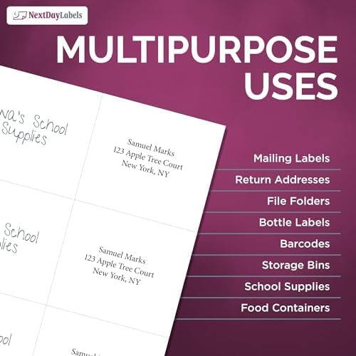 NextDayLabels – 4" x 3-1/3" Rectangular Sticker Labels for Printer - White Laser/Inkjet Printer Labels Return Address Labels Shipping Label Stickers (500 Sheets, 6 Per Sheet, 3000 Labels)