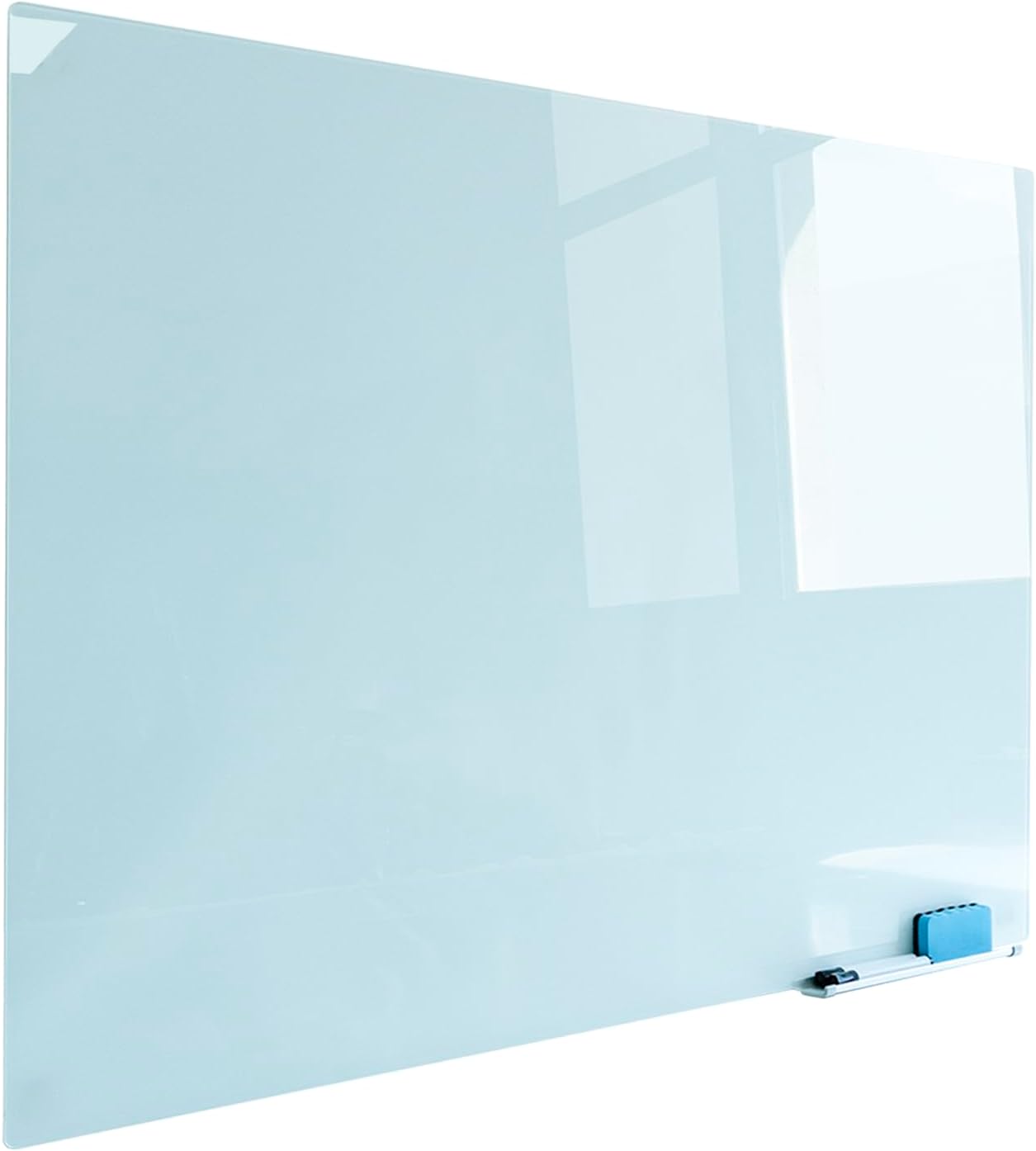 Magnetic Glass Whiteoard with Eraser 48" x 36" Frameless Tempered Glass Dry Erase Whiteboard with Marker Tray for Interactive Office, Wall Mounted Whiteboard (White)