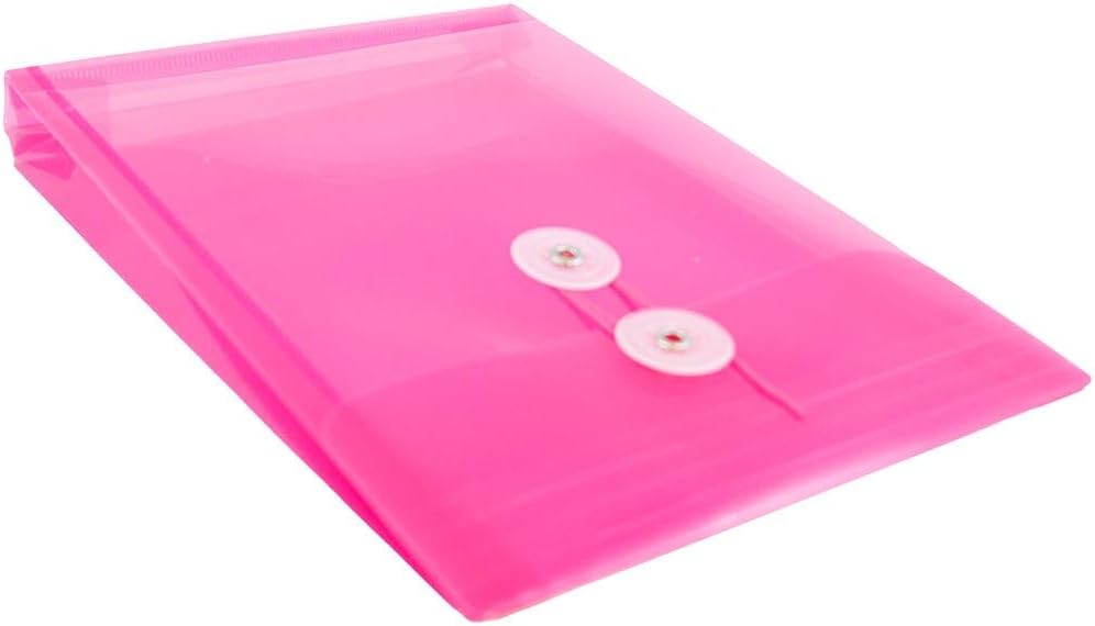 JAM PAPER Plastic Envelopes with Button & String Tie Closure - 6 1/4 x 9 1/4 - Fuchsia Pink - 3/Pack