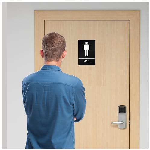 ADA Braille Mens Restroom Sign for Business with Double Sided 3M Tape - ABS Plastic Mens Bathroom Sign 9” x 6” for Offices and Restaurants