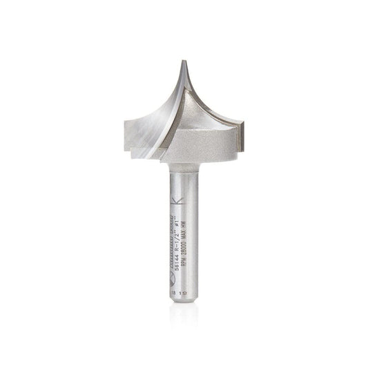 Amana Tool 56144 Carbide Tipped Point Cutting Roundover Router Bit Rounding 1/2 R x 1 D x 3/4 CH x 1/4 Shank x 2 Inch Long