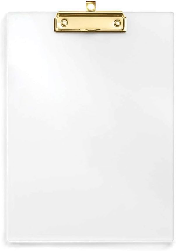 UNIQOOO Thick Clear Acrylic Clipboard with Shiny Gold Finish Clip, Perfect for Modern Arts Lover, Fashion and Style Expert, Calligrapher, Office, Seminars, Workshops, Home School, Classroom and Event
