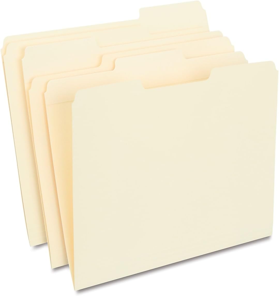 Staples 30% Recycled Reinforced File Folders, 1/3-Cut Tab, Letter Size, Manila, 100/Box (ST56682-CC)