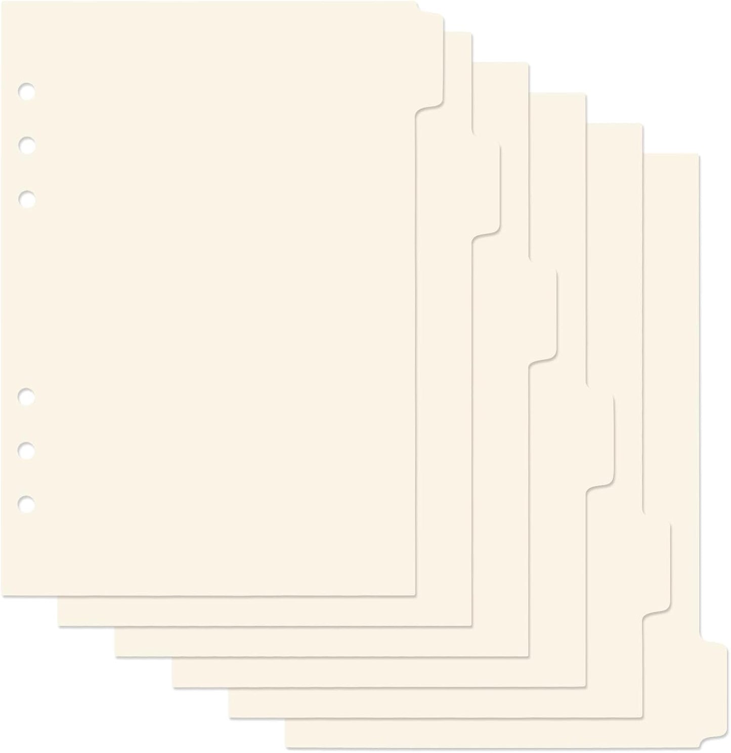 A5 Plastic Binder Dividers 6 Holes Durable Plastic Tab Dividers for 6-Ring Binders, Notebooks, Planners, 5.7x8.3 inch (Beige)