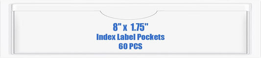 Origin-Joy 60 PCS Self Adhesive Index Card Pockets with Top Open, Clear Plastic Label Holder for Cards of Note, Library and Business, Adhesive Label Pockets & Card Holder (8 x 1.75 inch)