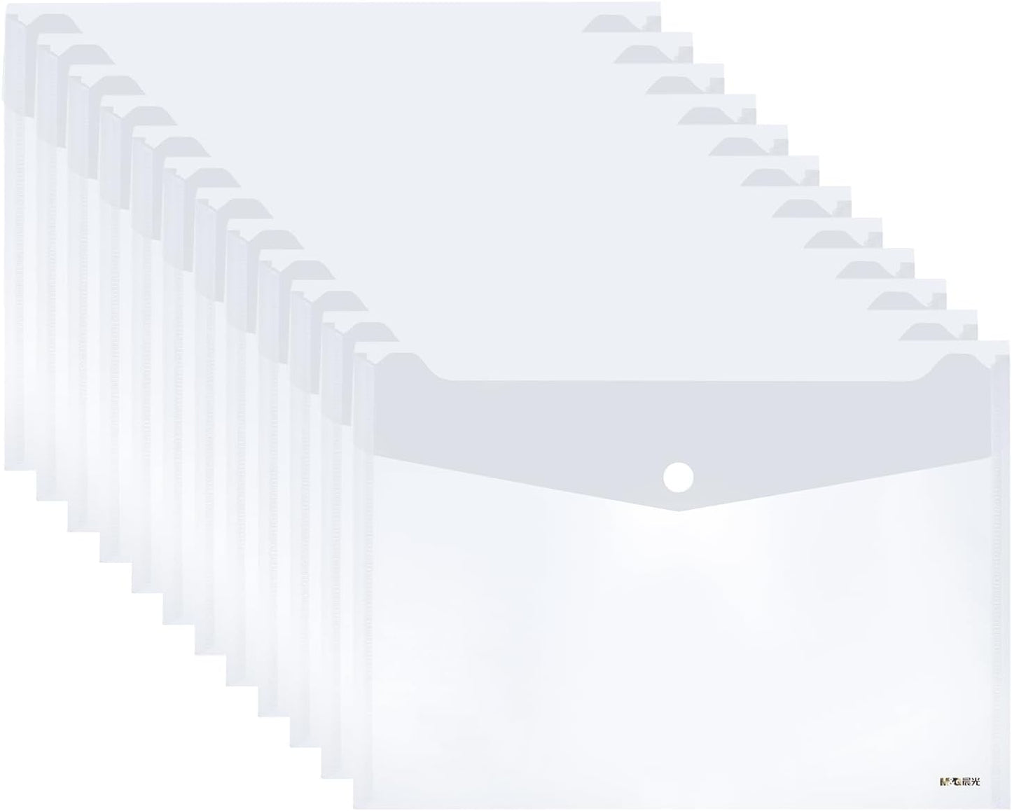 M&G 12 Pack Plastic Envelopes File Folders, Clear Folders for Documents A4 Letter Size Poly Envelopes with Snap Button Closure, Use for School Home Office Suppiles Organizer