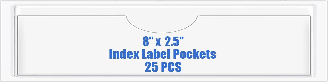 Origin-Joy 25 PCS Self-Adhesive Index Label Pockets, Clear Plastic Peel & Stick Card Holders with Top Open for Loading (8 x 2.5 inch)