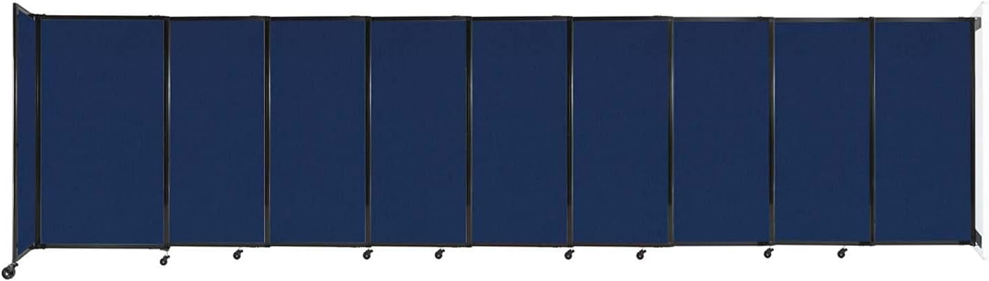 Wall-Mounted Sliding StraightWall Room Divider | Adjustable Widths | Locking Wheels | Room Separator | Up to 19'9" Wide x 5' Tall Navy Blue Fabric Panels