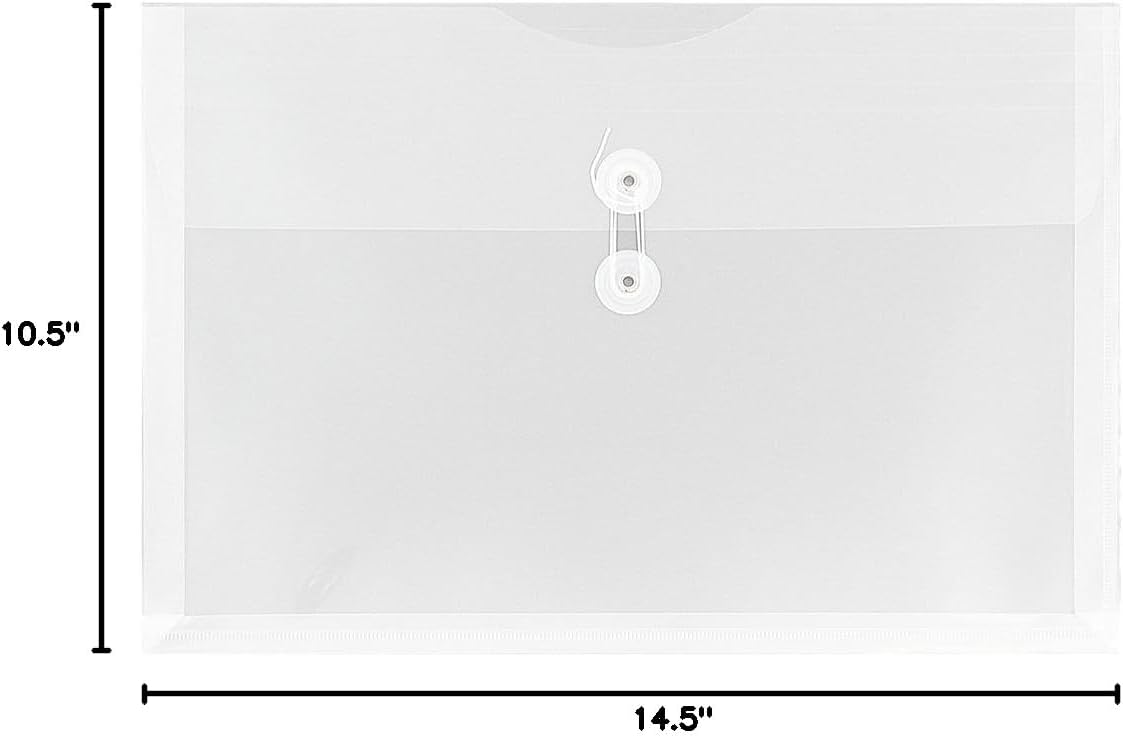JAM PAPER Plastic Envelopes with Button & String Tie Closure - Legal Booklet - 9 3/4 x 14 1/2 - Clear - 12/Pack