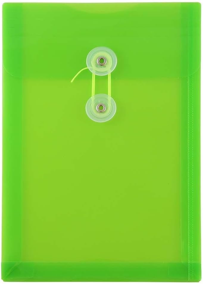 JAM PAPER Plastic Envelopes with Button & String Tie Closure - 6 1/4 x 9 1/4 - Lime Green - 3/Pack
