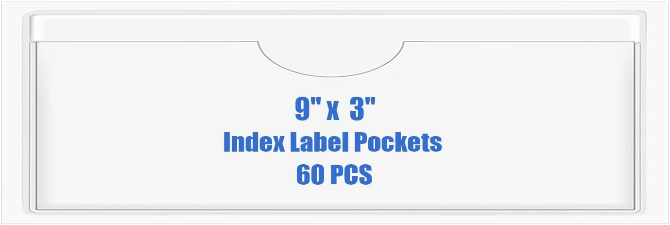 Origin-Joy 60 PCS Self Adhesive Index Card Pockets with Top Open, Clear Plastic Label Holder for Cards of Note, Library and Business, Adhesive Label Pockets & Card Holder (9 x 3 inch)