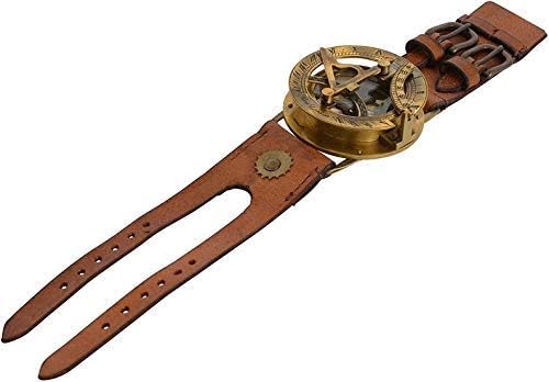 Brass Nautical Vintage Directional Magnetic 3" Sundial Clock, Wrist Marine Compass Navigation Steampunk Baptism Gifts Leather Wrist Watch for Loved Ones