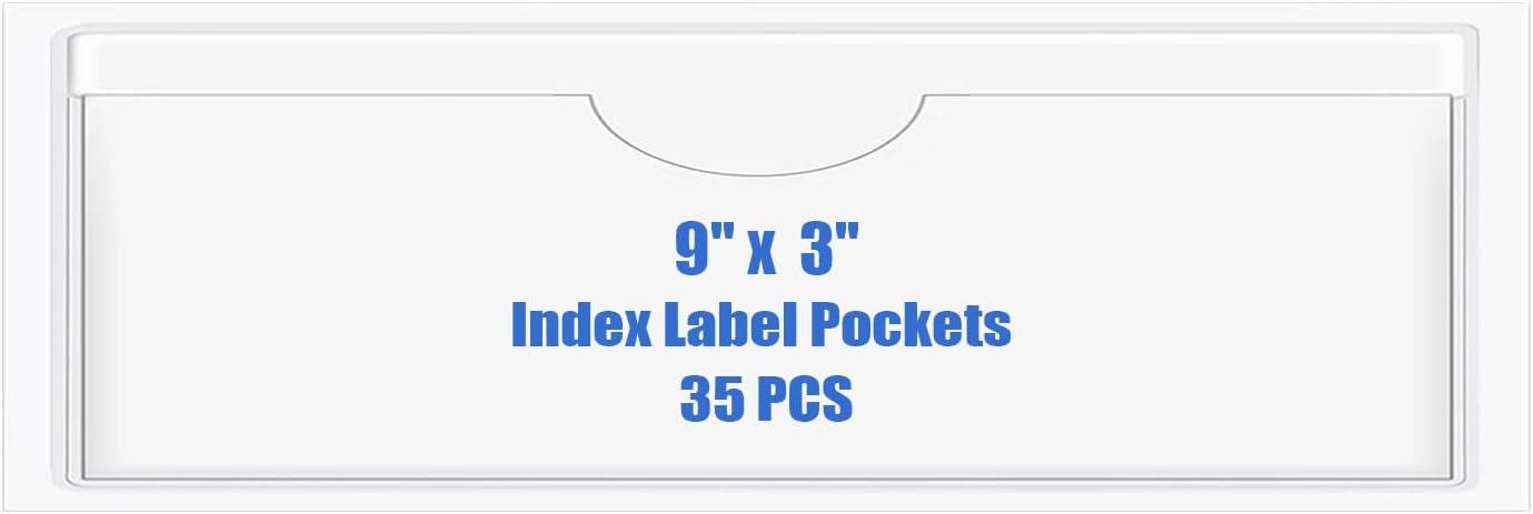 Origin-Joy 35 PCS Self Adhesive Index Card Pockets with Top Open, Clear Plastic Label Holder for Cards of Note, Library and Business, Adhesive Label Pockets & Card Holder (9 x 3 inch)