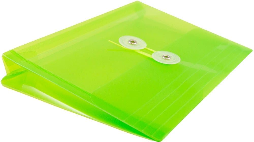 JAM PAPER Plastic Envelopes with Button & String Tie Closure - Index Size - 5 1/2 x 7 1/2 - Lime Green - 3/Pack