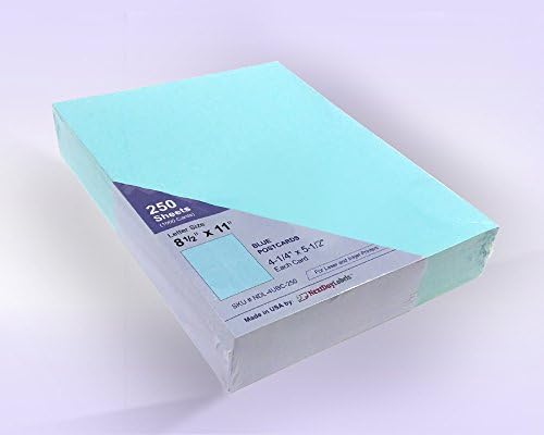 NextDayLabels - 8-1/2" x 11" Laser/Inkjet Postcards 4 Per Page, (4-1/4" x 5-1/2" Each Card | Blue, 1000 Cards)
