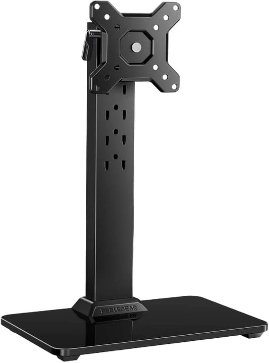 Perlegear Monitor Stand, Freestanding Monitor Mount for 13-34 inch Screens with 360 Degree Rotation, 5 Height Settings, Adjustable Desk Riser with Swivel and Tilt, Max VESA 100x100mm, PGTVS29