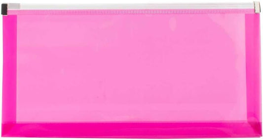 JAM PAPER Plastic Envelopes with Zip Closure - #10 Booklet Wallet - 5 x 10 - Fuchsia Pink - 3/pack