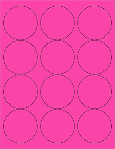 8-1/2 x 11" Neon Color High Light Fluorescent Labels for Laser & Inkjet Printer (Pink Fluorescent, 2.5" Round - 12 Per Page | 1200 Labels)