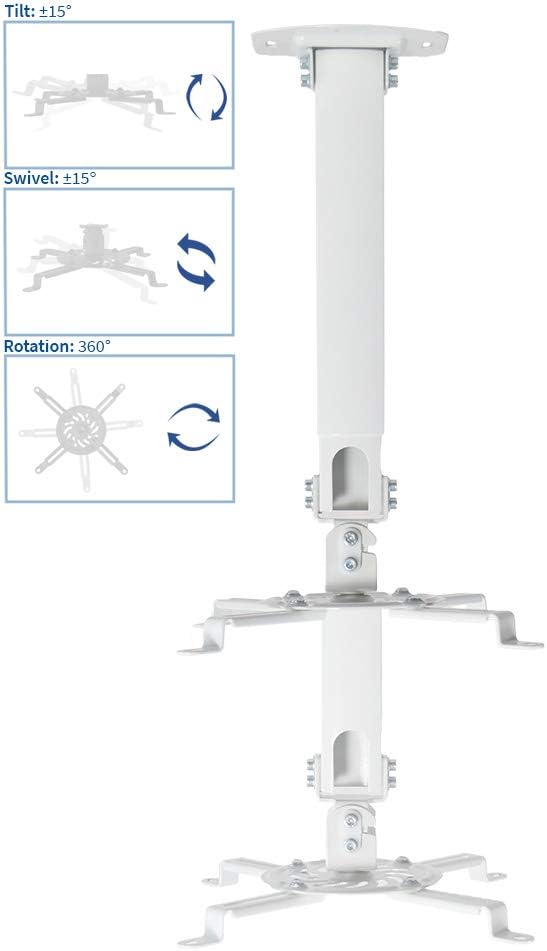 VIVO Universal Extending Ceiling Projector Mount, Height Adjustable Projection, White, MOUNT-VP02W